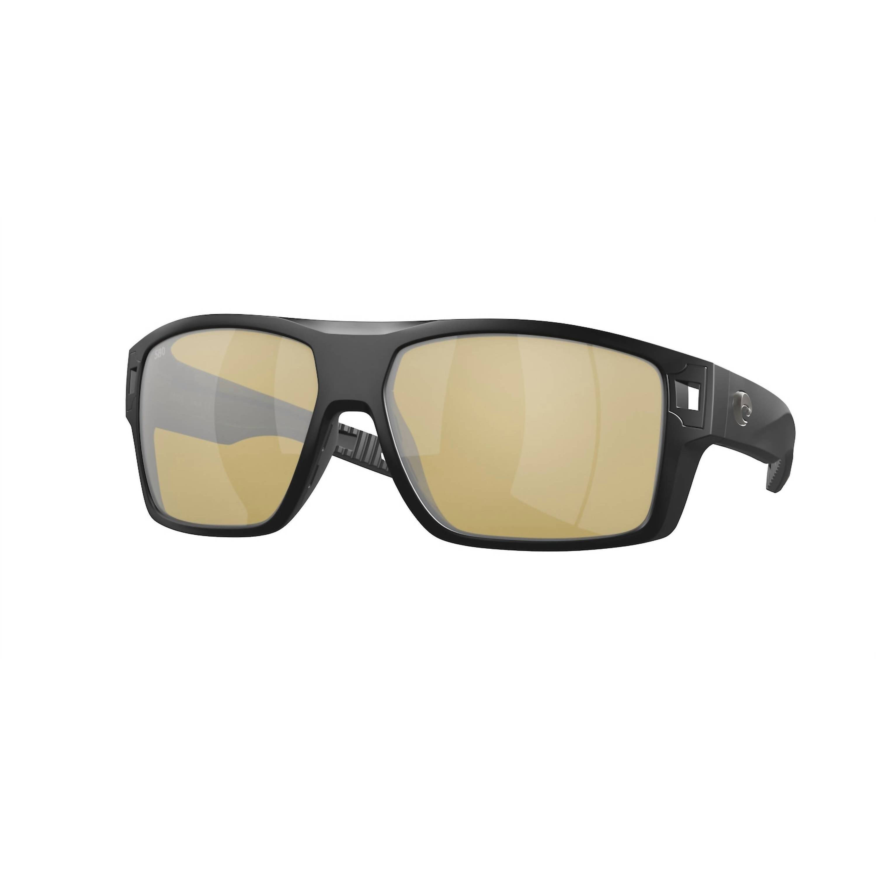 New Costa Del Mar Men's Diego Square Polarized Sunglasses In Matte Black/Sunrise